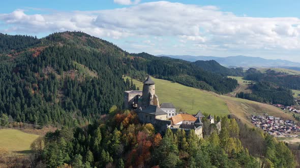 Aerial view of Lubovna Castle in Slovakia - collection of footage alt