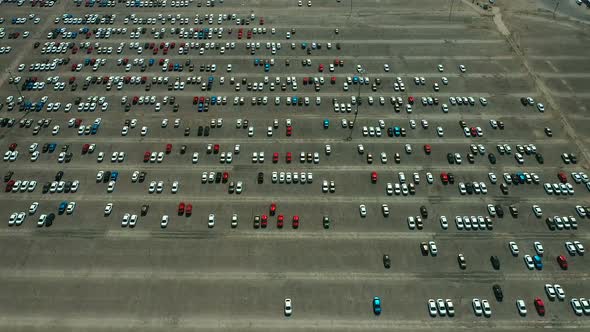 Many Cars Are Parked in the Parking Lot, Parking Spaces. Cars Are Lined Up in a Huge Parking Lot
