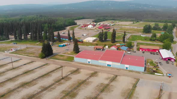 4K Drone Video of Tanana Valley State Fairgrounds in Fairbanks, Alaska during Sunny Summer Day alt