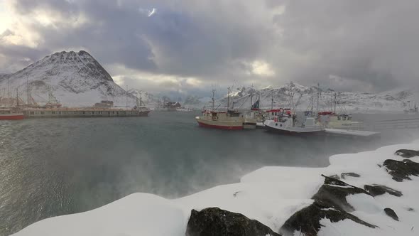 Blizzard over the Fishing Harbour in Norway