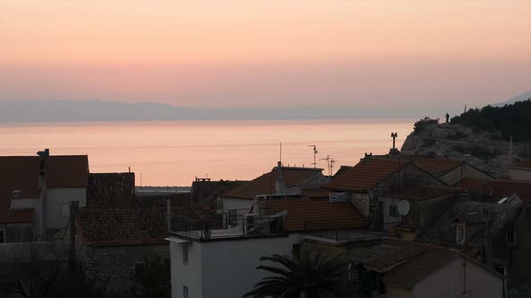 Sunset Over Mediterranean City Makarska