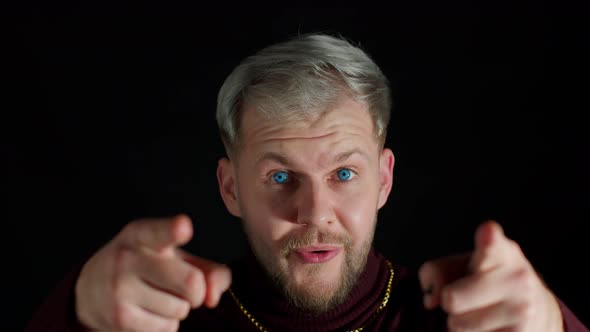 Glad Happy Stylish Young Man Smiling Excitedly and Pointing to Camera Beauty Choosing Lucky Winner alt