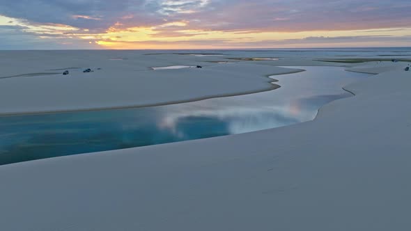 H264drone Flies Transparent Lagoons And White Sand, Sunset On The Horizon