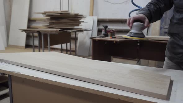 Worker Furniture Industry Grinds Wood Products Grinder