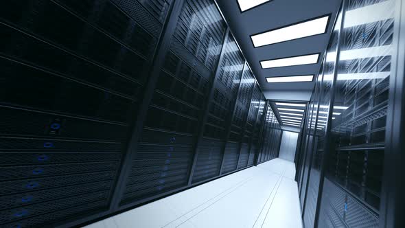 Modern web network servers data center. Big data storage and cloud computing. 4k alt
