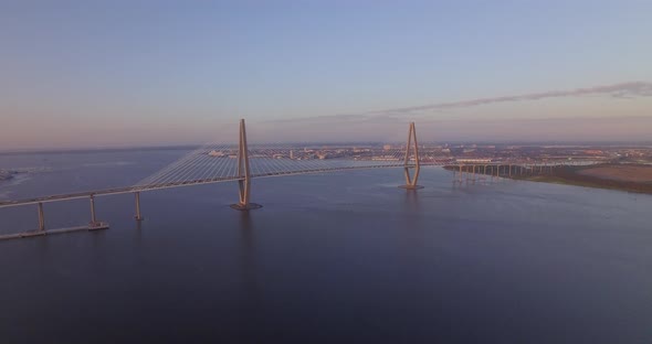 Charleston Ravanel Bridge with downtown aerial alt