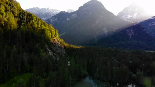 Beautiful view on an Lake with Mountains in Schiederweiher in Upper Austria Drone Video alt