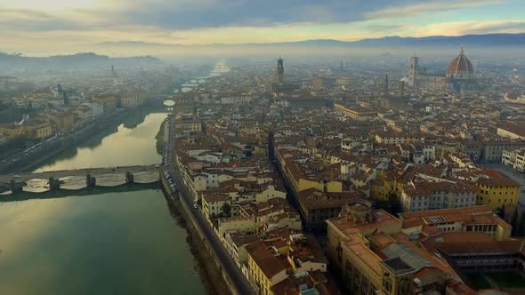Aerial View of Florence, Italy at Sunset.