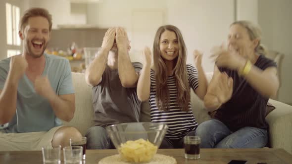 Fans With Different Emotions During soccer Match on Tv alt