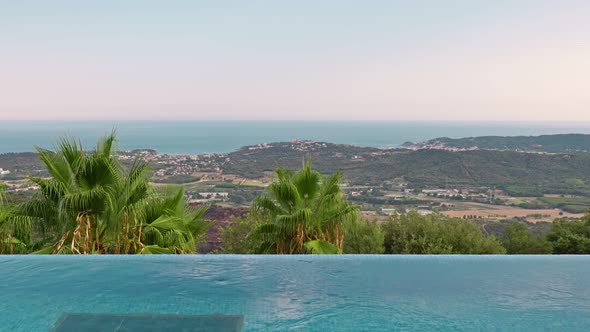 Outdoor Luxurious Pool on the Open Air with a Beautiful View of Sea on Costa Brava Spain