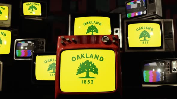 Flag of Oakland, California, on Retro TVs.