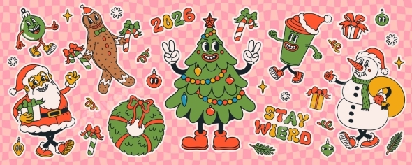 Vintage Christmas Sticker Collection with Cheerful