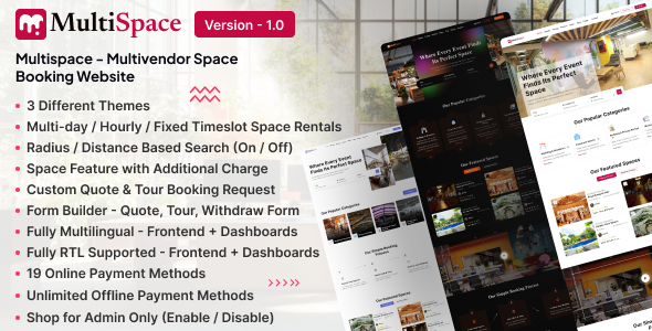 MultiSpace – Multipurpose Space Booking & Rental SaaS Platform (Multivendor)