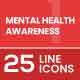 25 Mental Health Awareness Filled Line Icons 