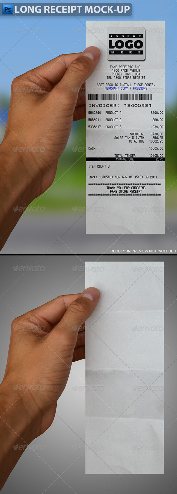 Download Long Receipt in Hand Mock-up by themedia | GraphicRiver
