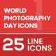 25 World Photography Day Filled Line Icons 