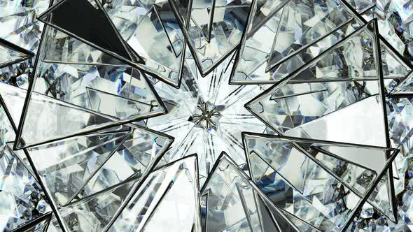 kaleidoscope rotate of Gemstone diamond or shiny glass triangular texture. 3d re