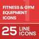 25 Fitness & Gym Equipment Filled Line Icons 