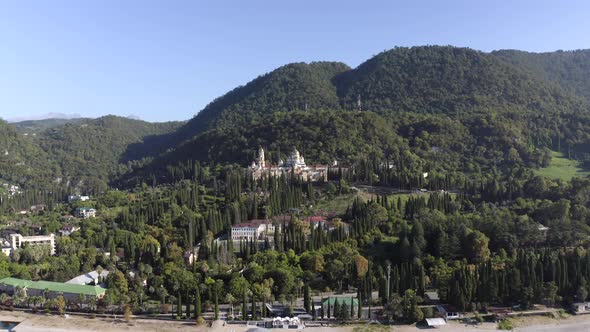 Historical Monastery Buildings Located on Hill Among Forests alt