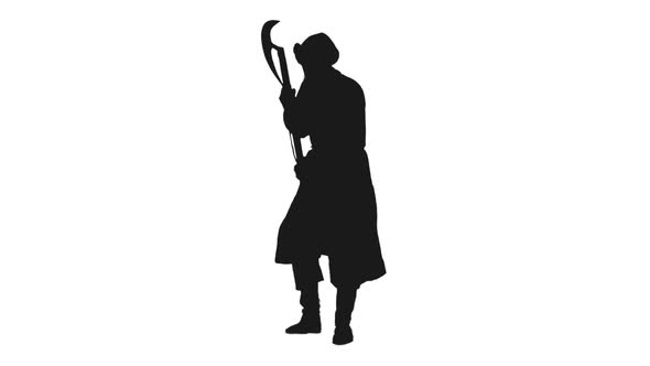 Silhouette of Warrior Running on Attack with Battle Ax with Long Blade, Alpha in