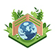 Isometric Earth Inside an Open Wallet with Plants 