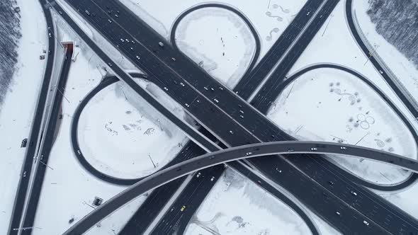 Freeway Intersection Snow-Covered in Winter alt