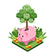 Isometric Piggy Bank with a Growing Tree 