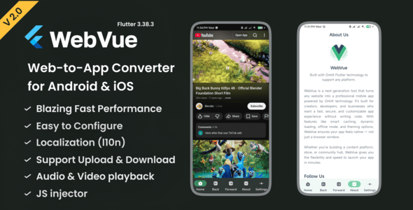WebVue – Flutter WebView App Template with JavaScript Injector | Website to Android & iOS App