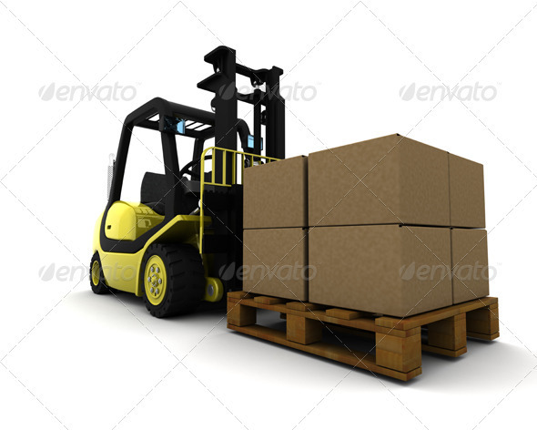 Forklift Truck Carrying Boxes - 3D Backgrounds