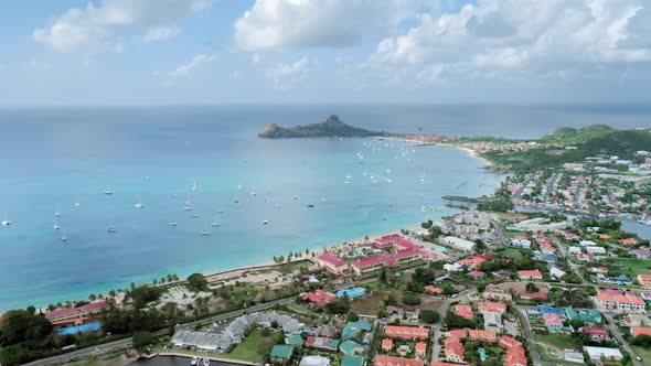 Aerial view of the city landscape and the beautiful port with yachts in Saint Lucia alt