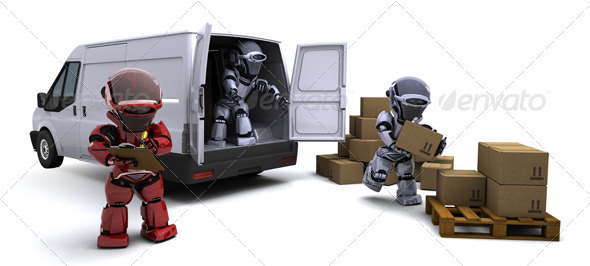 Robots Loading a Transit Van - 3D Backgrounds