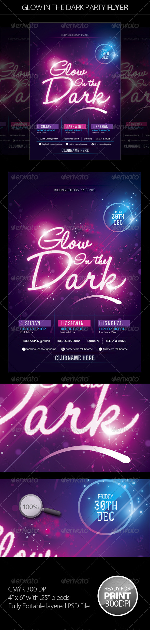 Glow in the Dark Party Flyer II - Clubs & Parties Events
