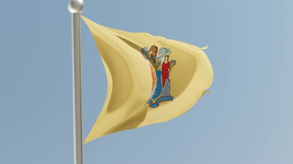New Jersey flag on flagpole. alt