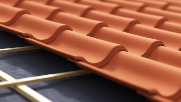 Loopable animation of a house with the clay tiled roof being gradually built alt