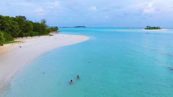 Drone Flyuing Along Maldive Paradise Tropical Island