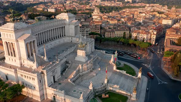 Aerial view of Vittoriano, famous landmark in Rome, Italy