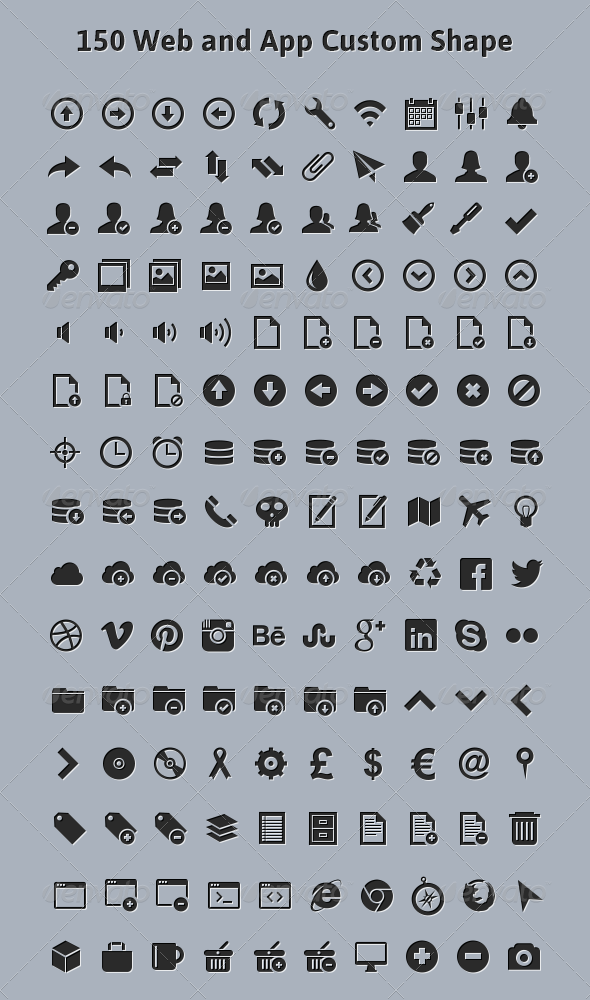 150 Web and App Custom Shape in Photoshop Shapes