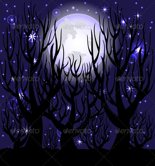 Vector Illustration of a Night Scene.