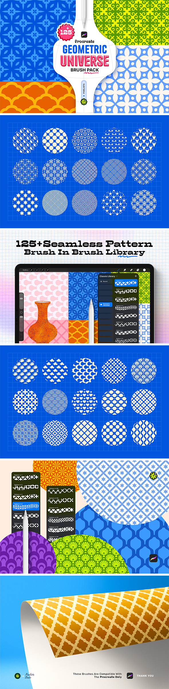 Geometric UNIVARSE ✦ Procreate Pattern Brushes