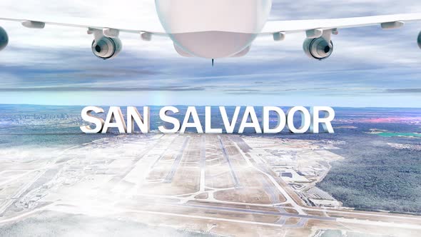 Commercial Airplane Over Clouds Arriving City San Salvador