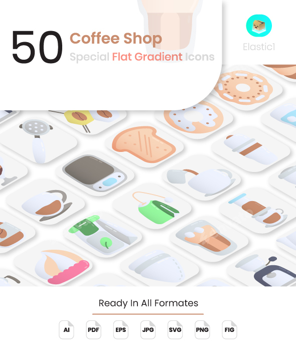 Coffee Shop Flat Gradient Icons