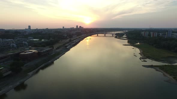 Aerial view of Vistula River in Warsaw