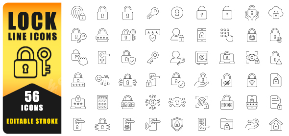 Lock Line Icon Set
