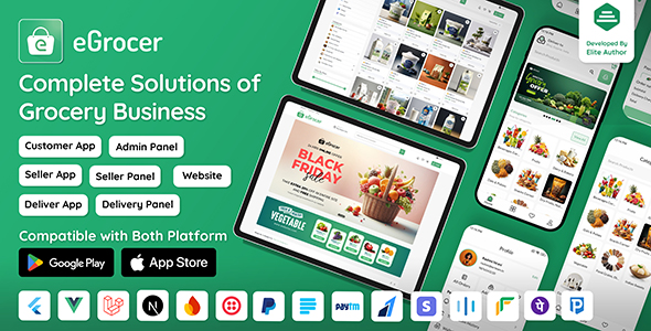 eGrocer - Online Multi Vendor Grocery Store, eCommerce Flutter Full App | Admin Panel | Web Version