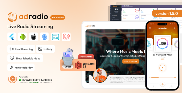 AdRadio - Live Radio Streaming Website and Apps with Admin Panel