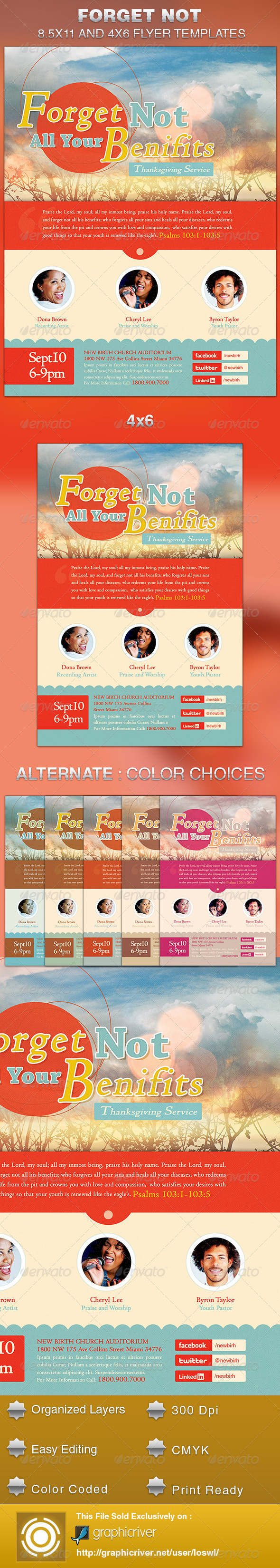Forget Not All Your Benefits Church Flyer Template - Church Flyers