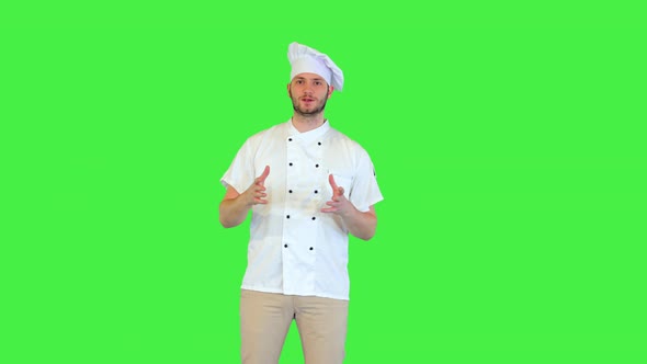 Restaurant Chef Cook Talk Gesture Explain Recipe for Video Blog Website with Cuisine and Culinary on