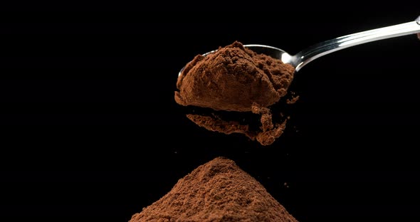 Nutmeg, myristica fragans, Powder falling against Black Background, Slow Motion 4K alt