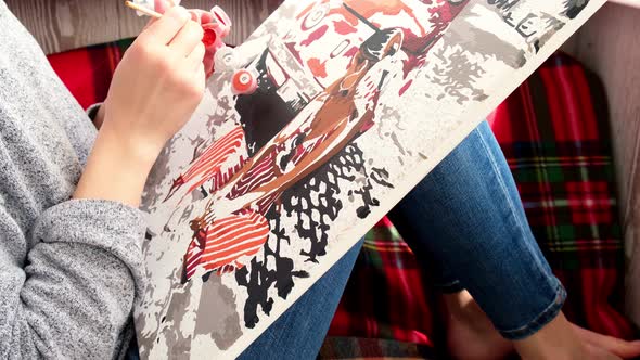 Female Hands Coloring Draw Canvas Picture By Numbers Car and Girl alt