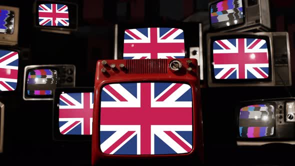Flag of the United Kingdom on Retro TVs. 4K Version.